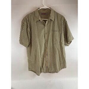 Grey Elephant Shirt Men's Size Large Black Yellow Button Up Seesucker Textured